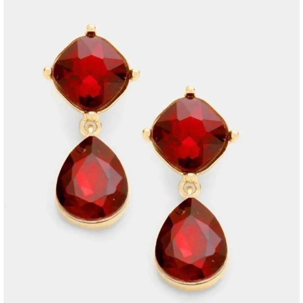 Brand New Womens Boutique Vibrant Red Christmas Lights Crystal Drop Earrings